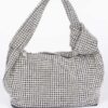 Structured Rhinestone-Embellished Shoulder Zip Bag