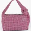 Structured Rhinestone-Embellished Shoulder Zip Bag
