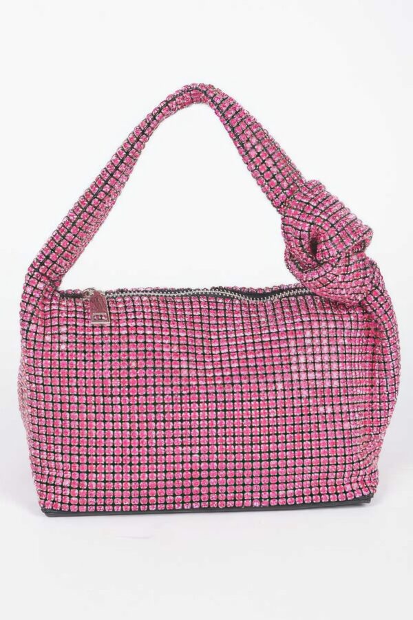 Structured Rhinestone-Embellished Shoulder Zip Bag