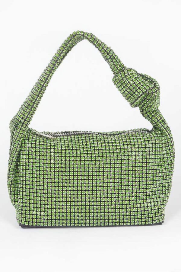 Structured Rhinestone-Embellished Shoulder Zip Bag