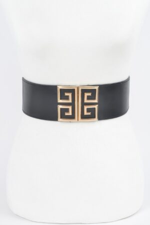 Wide Elastic Waist Belt with Metal Buckle