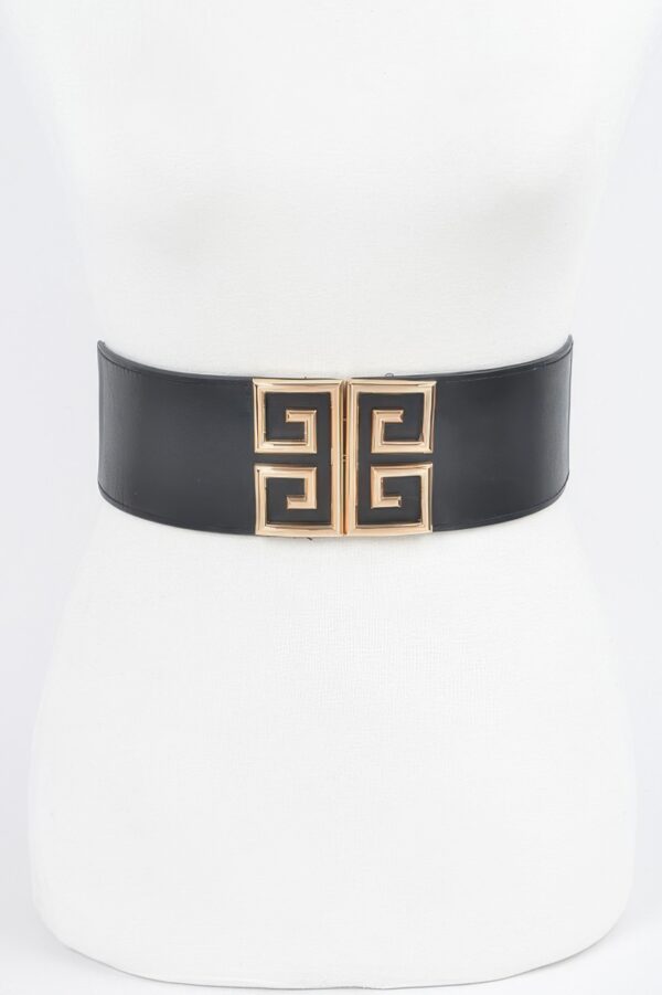 Wide Elastic Waist Belt with Metal Buckle