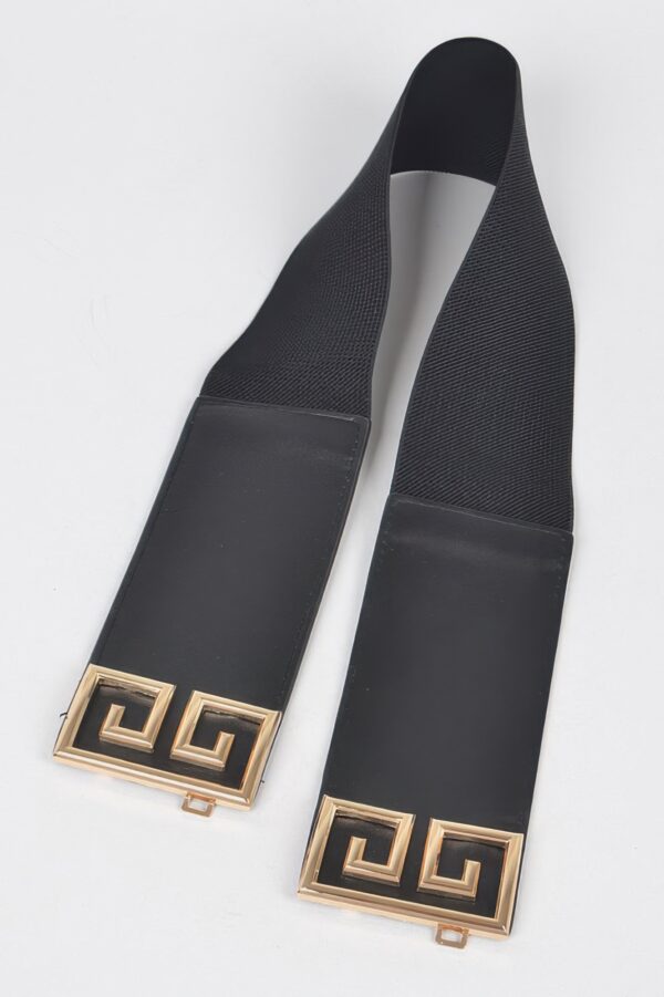 Wide Elastic Waist Belt with Metal Buckle