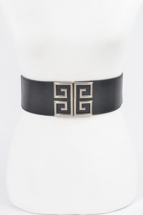 Wide Elastic Waist Belt with Metal Buckle