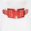 Faux Leather-Trim Two-Buckle Wide Elastic Belt