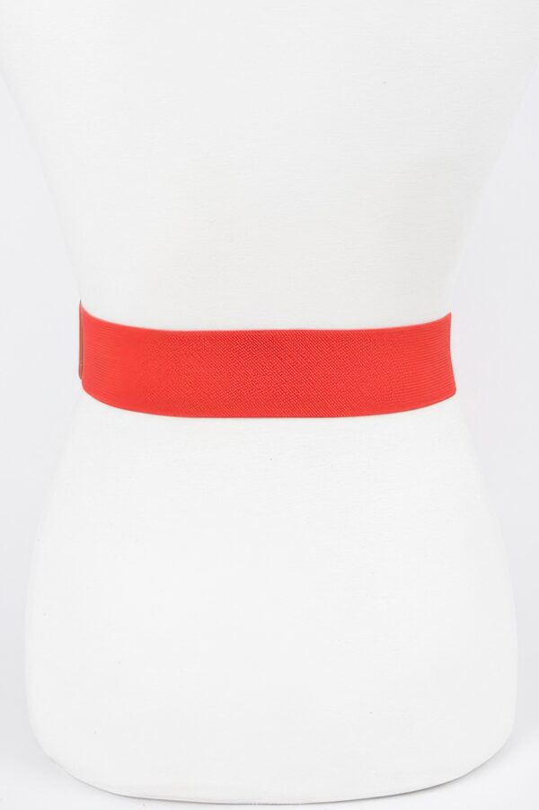 Faux Leather-Trim Two-Buckle Wide Elastic Belt