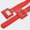 Faux Leather-Trim Two-Buckle Wide Elastic Belt