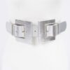 Faux Leather-Trim Two-Buckle Wide Elastic Belt