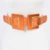 Faux Leather-Trim Two-Buckle Wide Elastic Belt