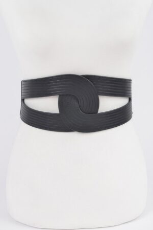 Wide Faux Leather Elastic Waist Belt