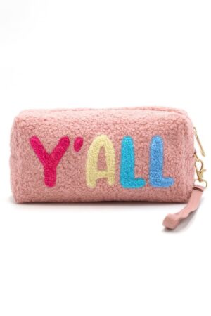Faux Fur Y’ALL Wristlet Pouch – Plush Embroidered Accent