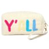 Faux Fur Y’ALL Wristlet Pouch – Plush Embroidered Accent