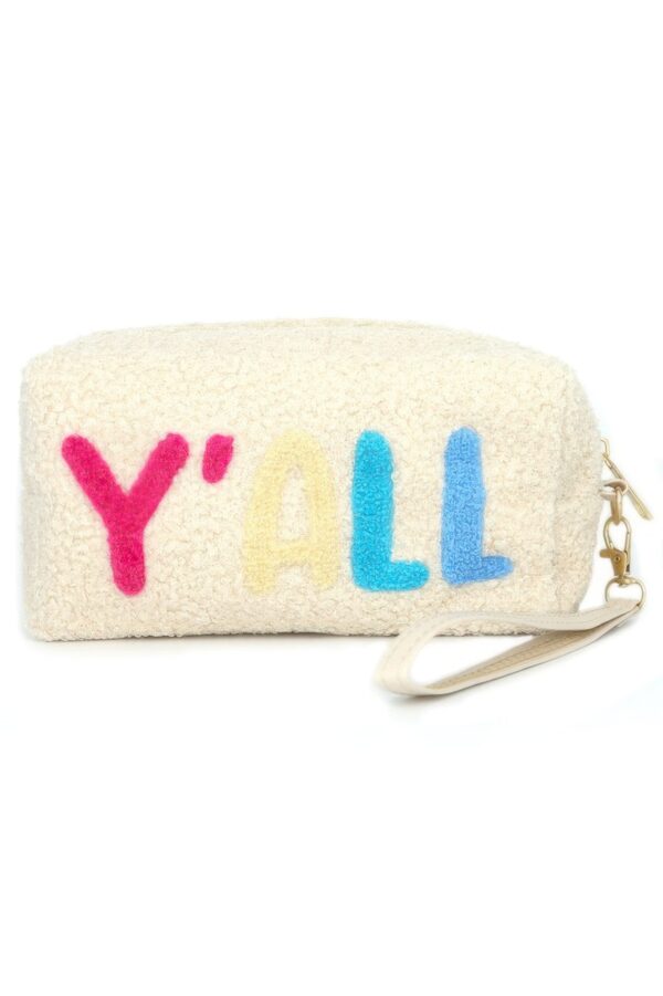 Faux Fur Y’ALL Wristlet Pouch – Plush Embroidered Accent