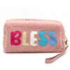 Faux Fur ‘BLESS’ Wristlet Pouch – Plush Mini Clutch