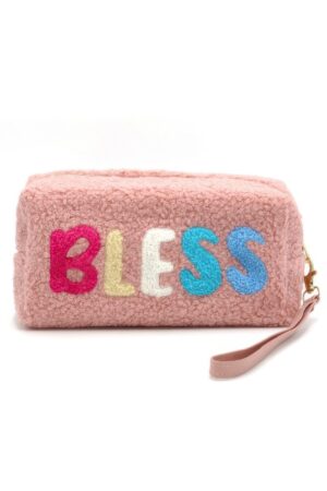 Faux Fur ‘BLESS’ Wristlet Pouch – Plush Mini Clutch