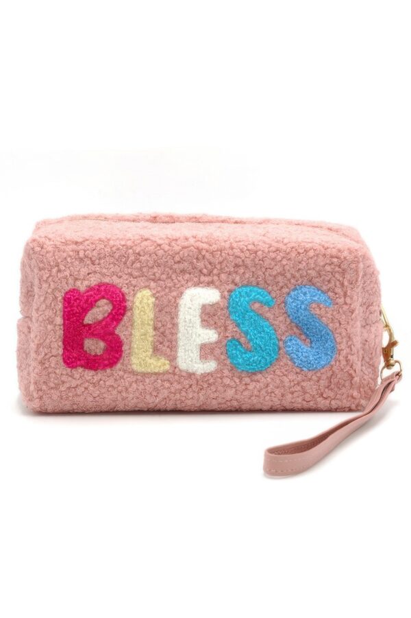 Faux Fur ‘BLESS’ Wristlet Pouch – Plush Mini Clutch