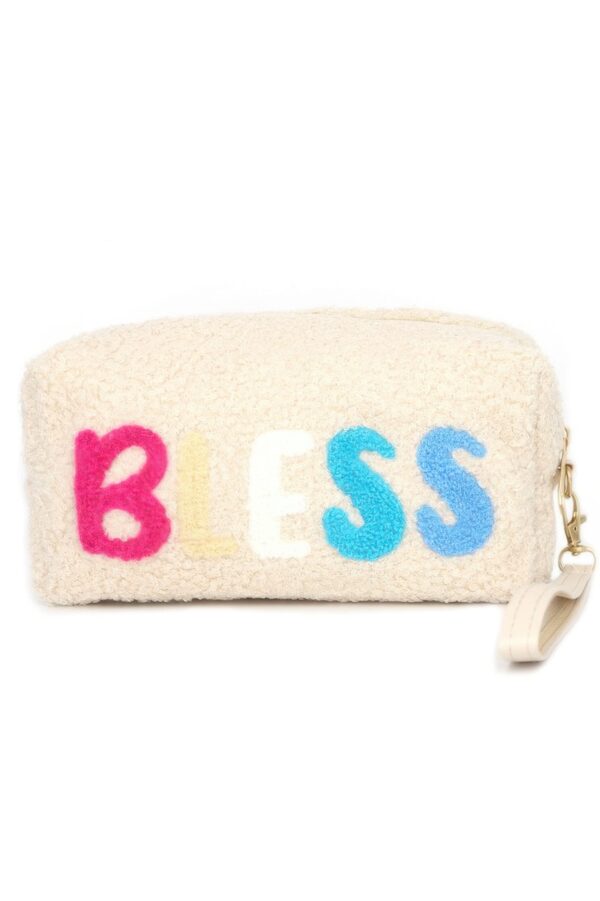 Faux Fur ‘BLESS’ Wristlet Pouch – Plush Mini Clutch
