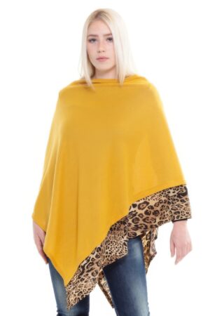 Leopard Trim Open-Front Poncho – Lightweight Acrylic
