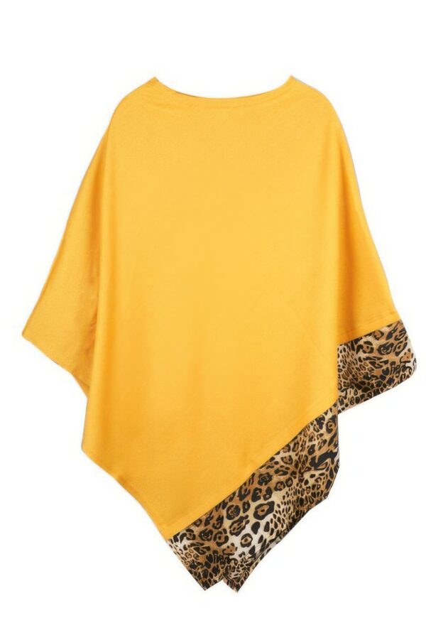 Leopard Trim Open-Front Poncho – Lightweight Acrylic