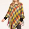 Plaid Color-Block Poncho – Lightweight Polyester