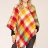 Plaid Color-Block Poncho – Lightweight Polyester