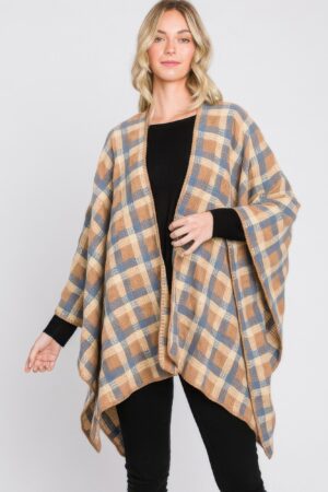 Plaid Ruana – Oversized Open-Front Layer
