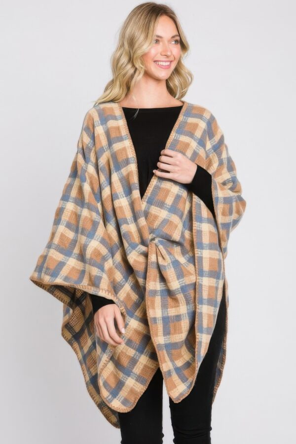 Plaid Ruana – Oversized Open-Front Layer