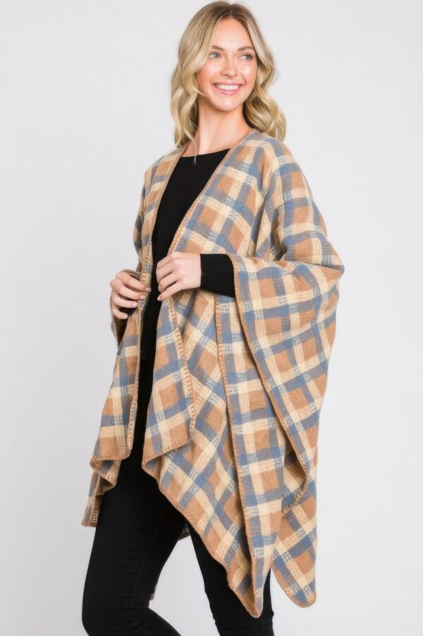 Plaid Ruana – Oversized Open-Front Layer