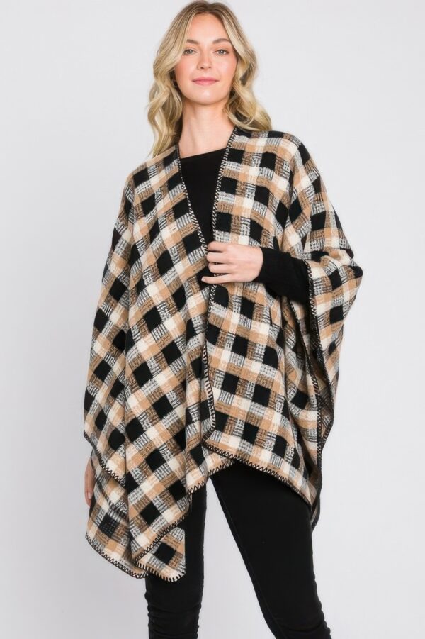 Plaid Ruana – Oversized Open-Front Layer