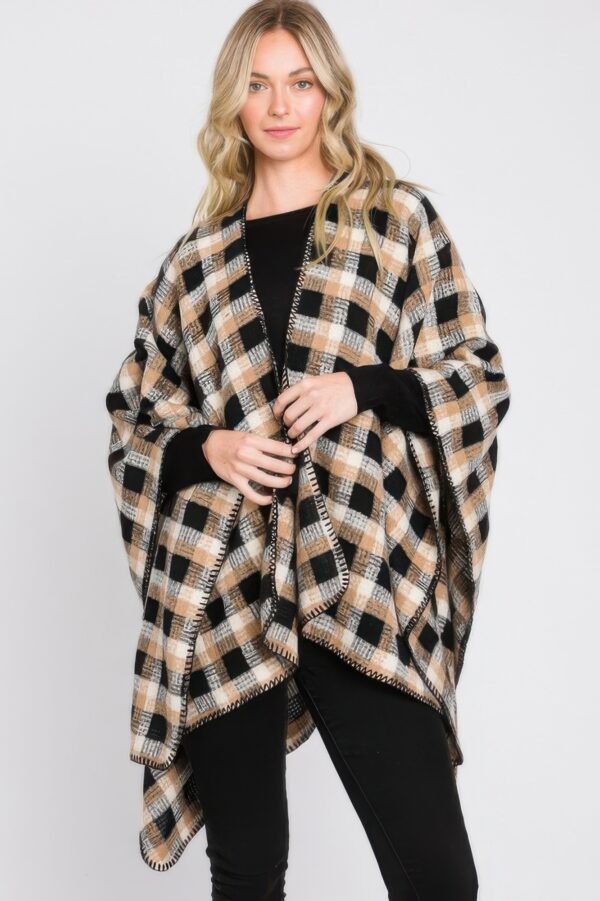 Plaid Ruana – Oversized Open-Front Layer