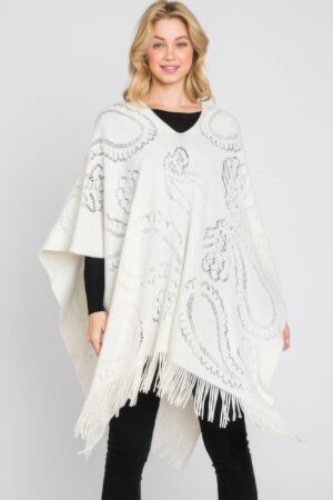 Paisley Fringe Poncho – Open-Front Acrylic