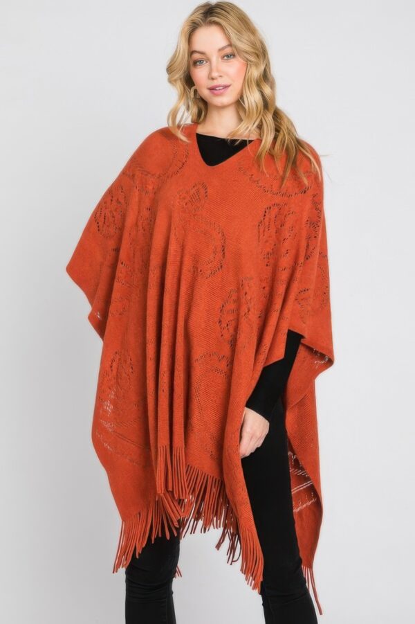 Paisley Fringe Poncho – Open-Front Acrylic