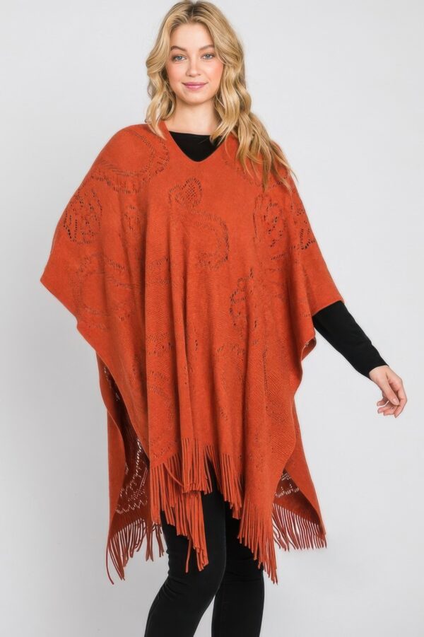 Paisley Fringe Poncho – Open-Front Acrylic