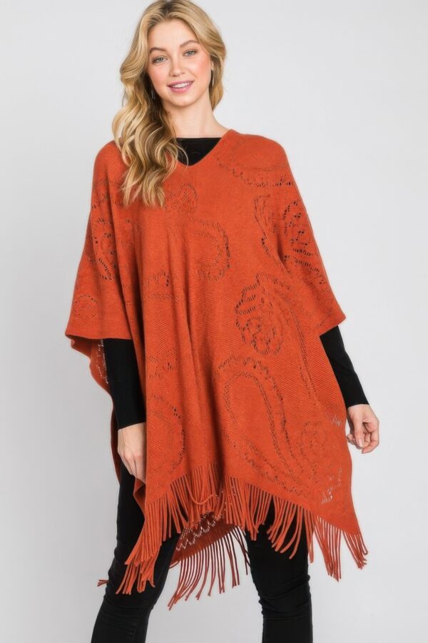 Paisley Fringe Poncho – Open-Front Acrylic