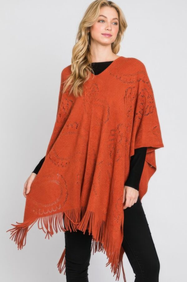 Paisley Fringe Poncho – Open-Front Acrylic