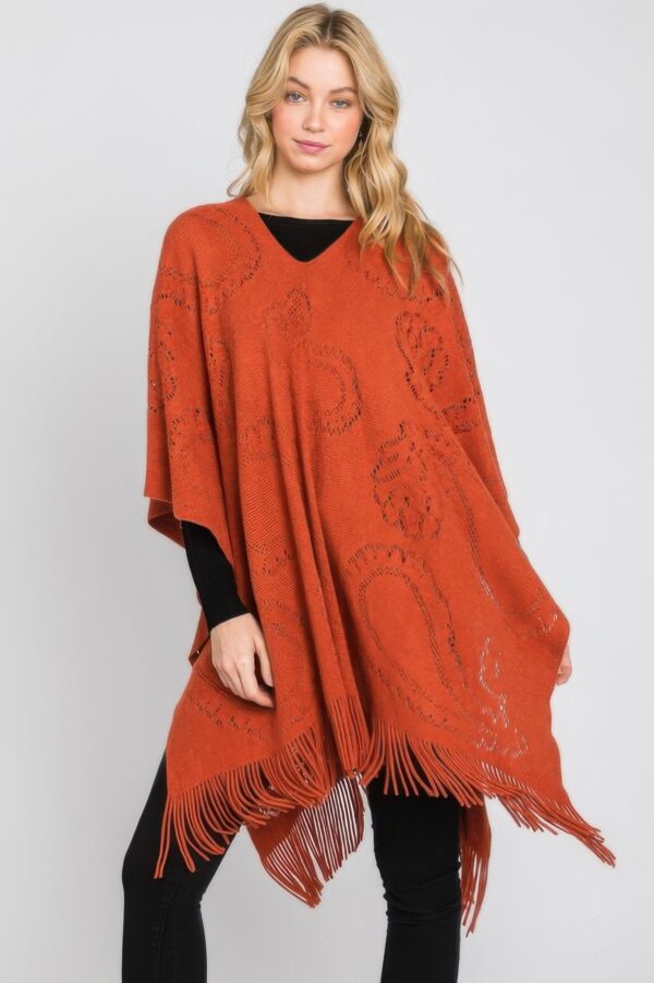 Paisley Fringe Poncho – Open-Front Acrylic