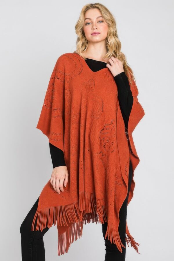 Paisley Fringe Poncho – Open-Front Acrylic