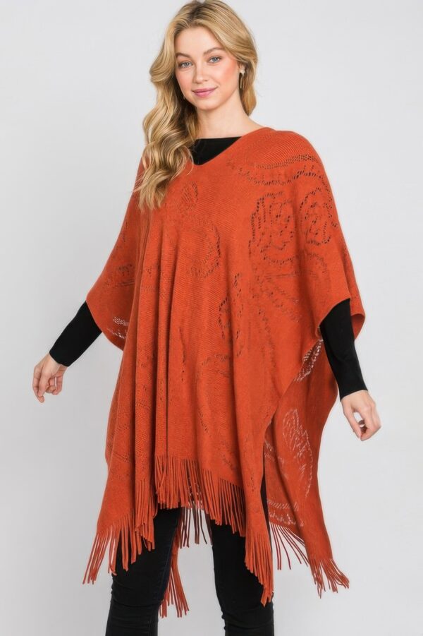 Paisley Fringe Poncho – Open-Front Acrylic