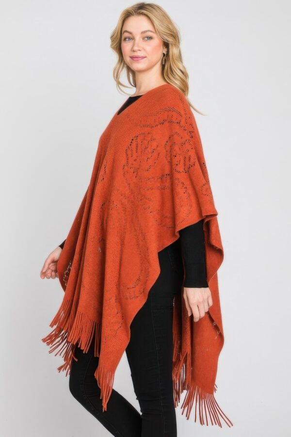 Paisley Fringe Poncho – Open-Front Acrylic