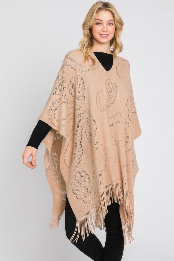 Paisley Fringe Poncho – Open-Front Acrylic