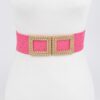Faux Straw Stretch Belt with Oversized Metal Buckle