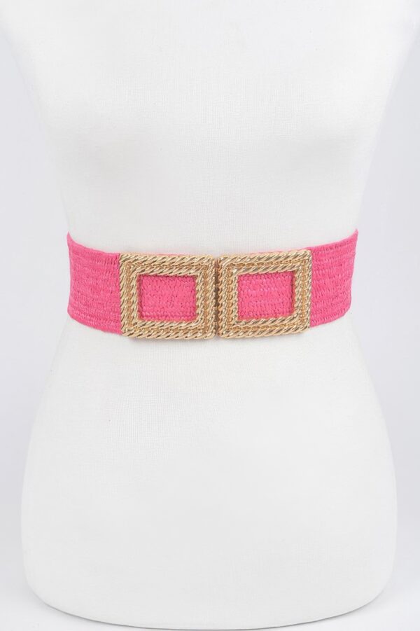 Faux Straw Stretch Belt with Oversized Metal Buckle