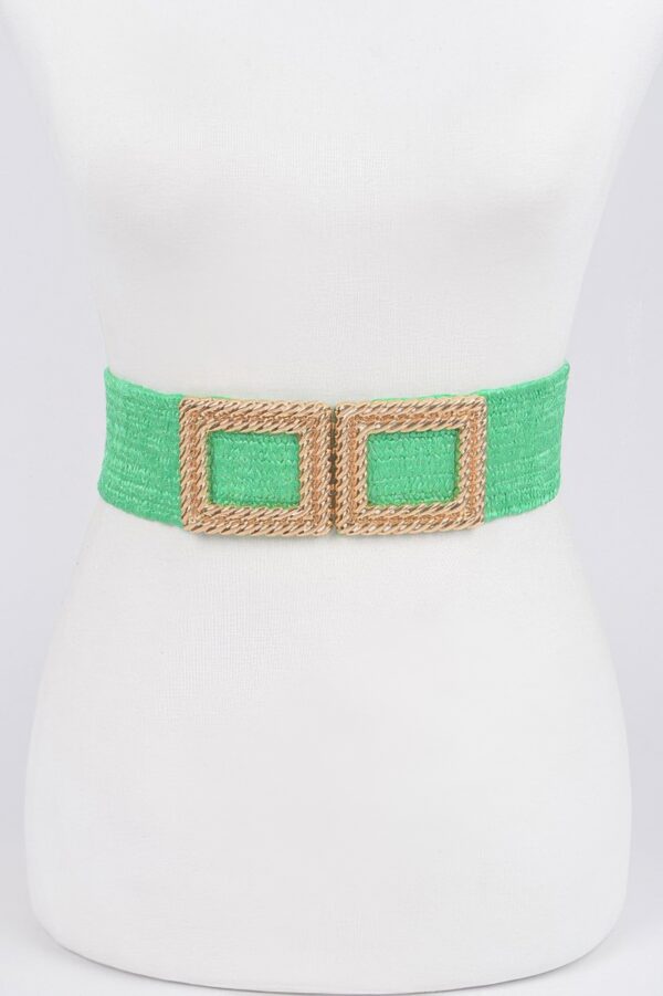 Faux Straw Stretch Belt with Oversized Metal Buckle