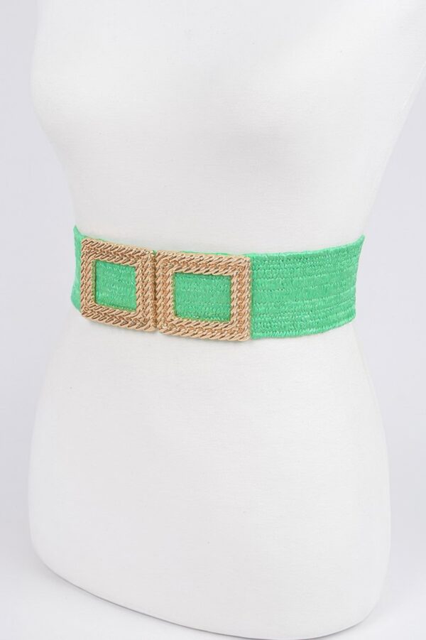 Faux Straw Stretch Belt with Oversized Metal Buckle