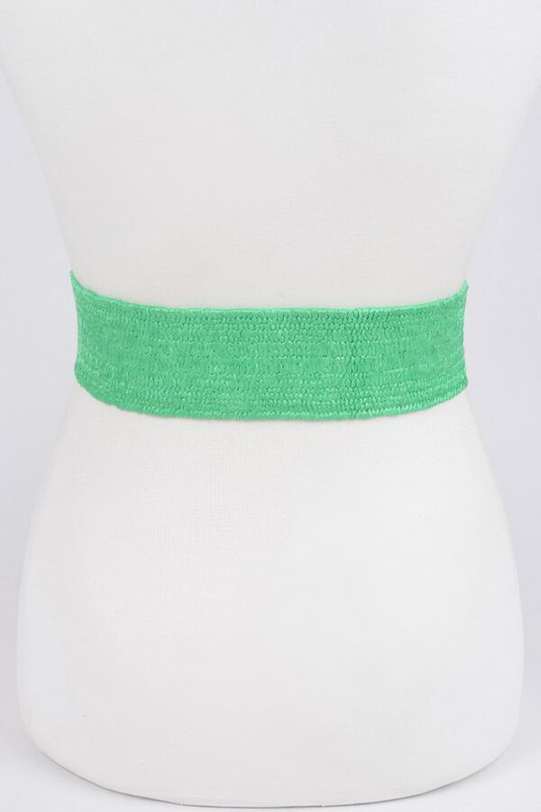 Faux Straw Stretch Belt with Oversized Metal Buckle
