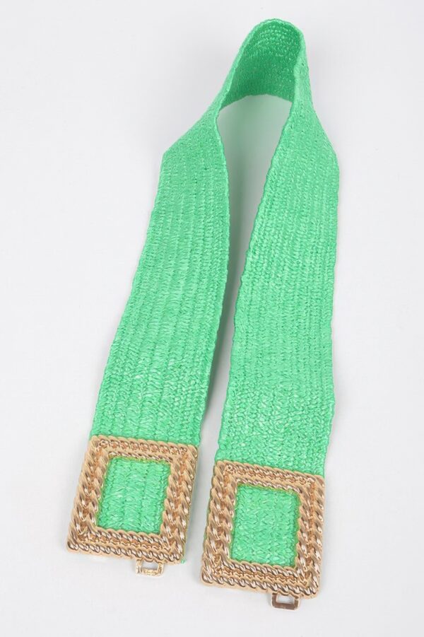 Faux Straw Stretch Belt with Oversized Metal Buckle