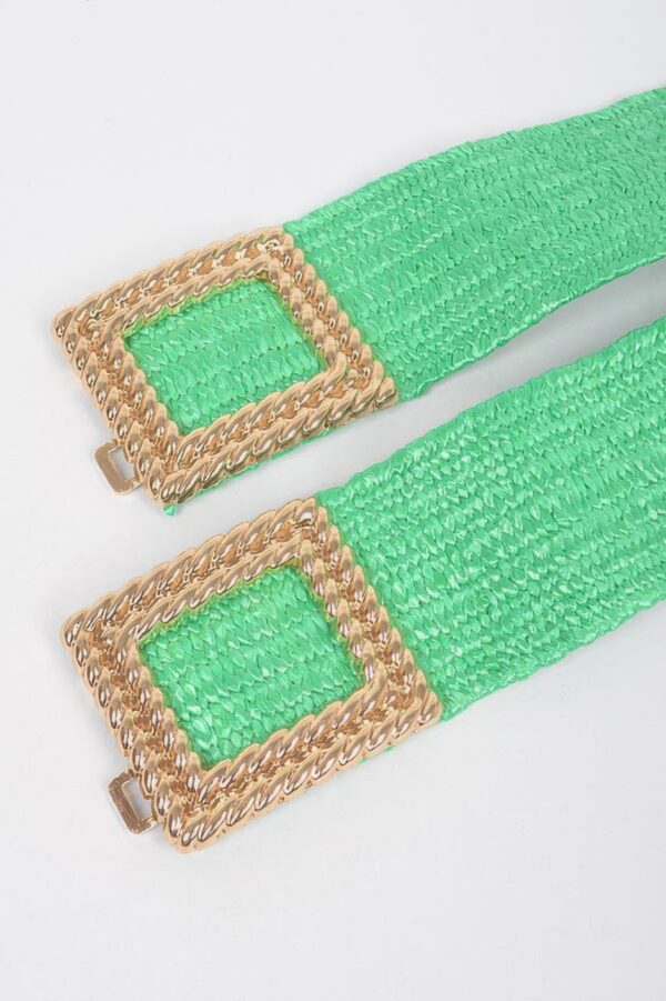 Faux Straw Stretch Belt with Oversized Metal Buckle