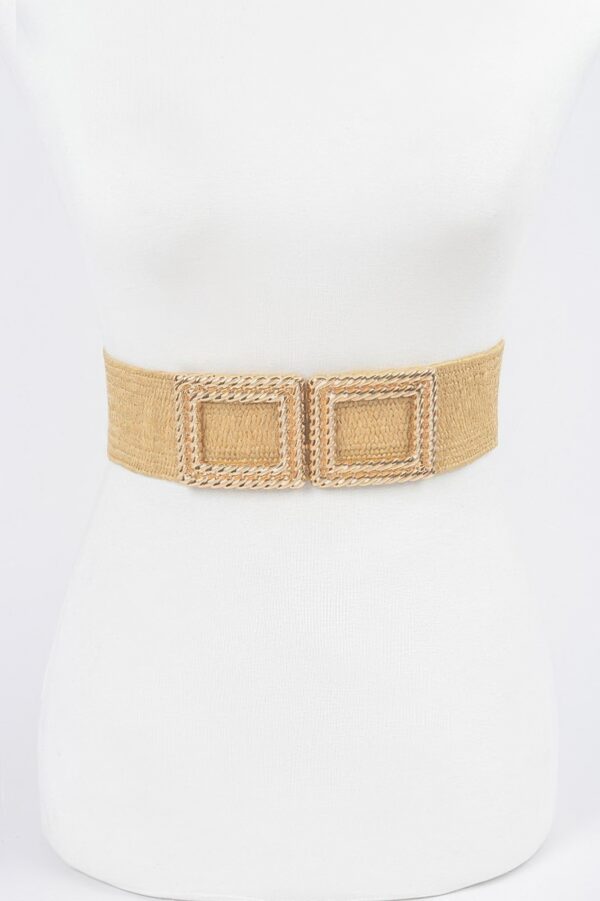 Faux Straw Stretch Belt with Oversized Metal Buckle