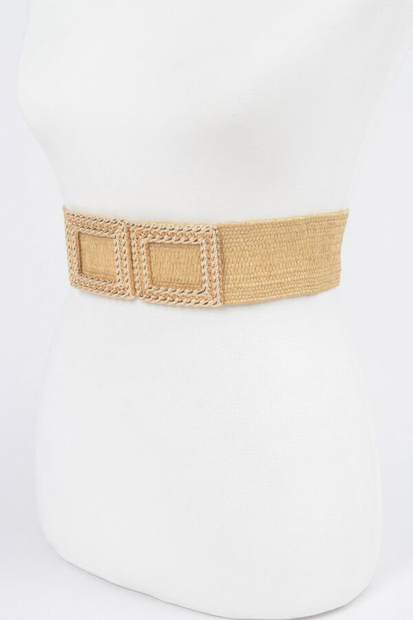 Faux Straw Stretch Belt with Oversized Metal Buckle
