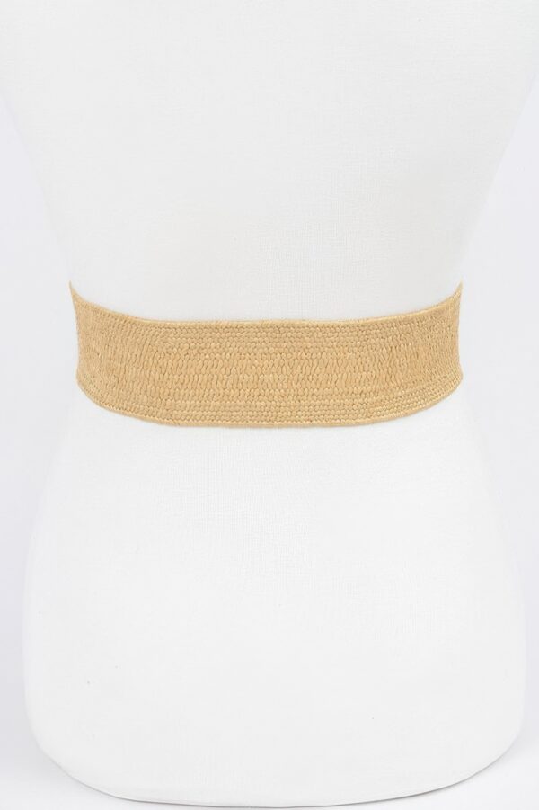 Faux Straw Stretch Belt with Oversized Metal Buckle